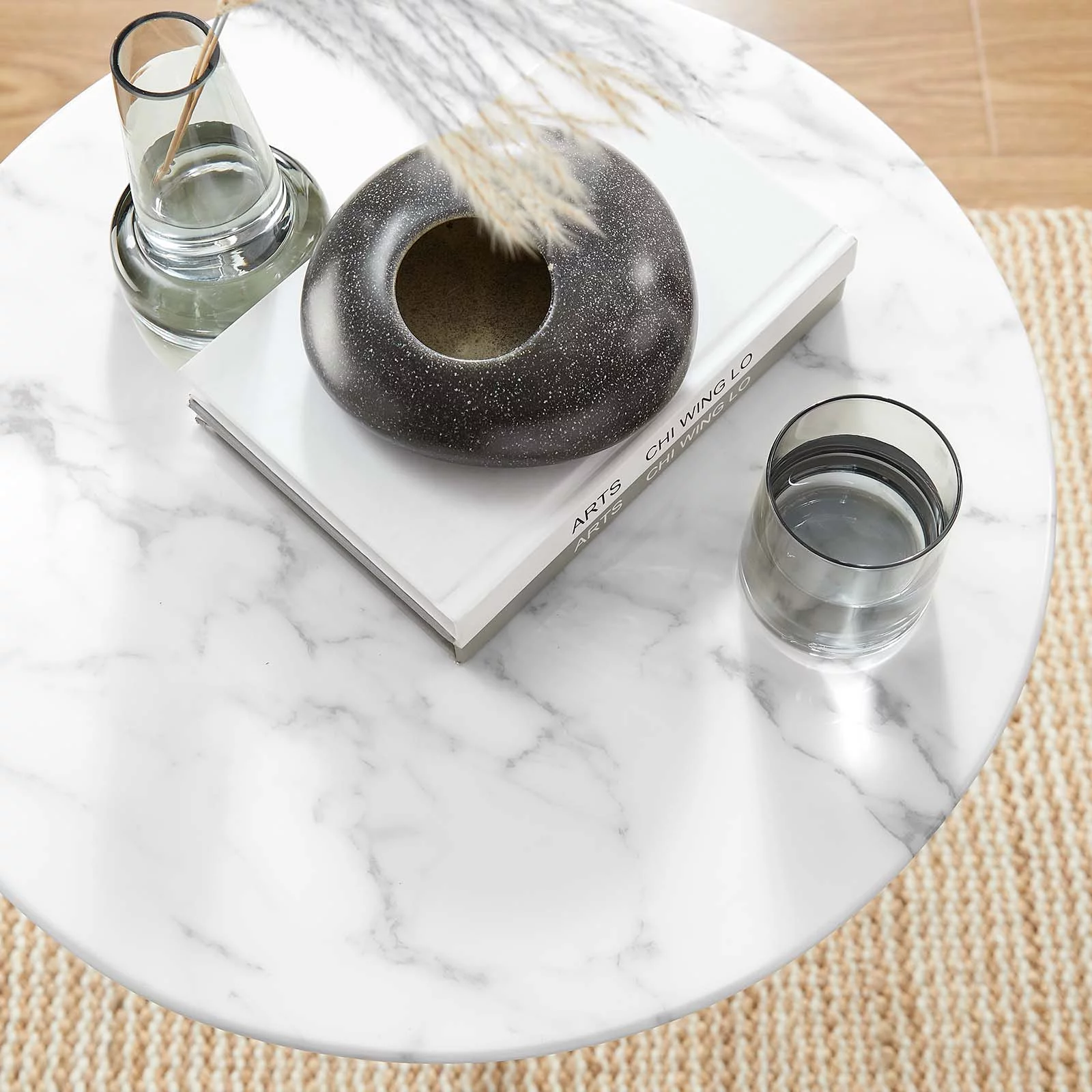 Modway Lippa 20 Round Artificial Marble Side Table in White White - Image 7
