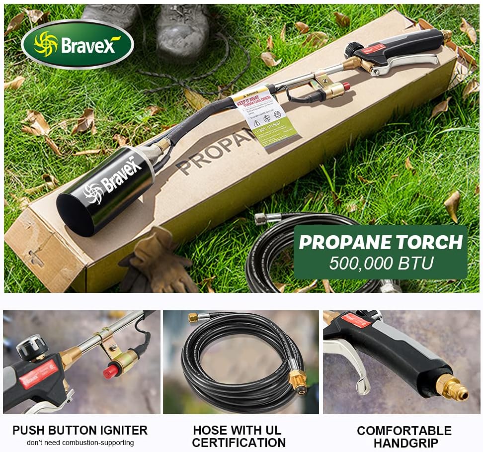 Propane Torch Weed Burner High Output 500,000 BTU, Heavy Duty Weed Torch Wand with Turbo Trigger Push Button Igniter (Piezo Electric Ignition) and 6.5 ft Hose (cCSAus certified) - Image 2