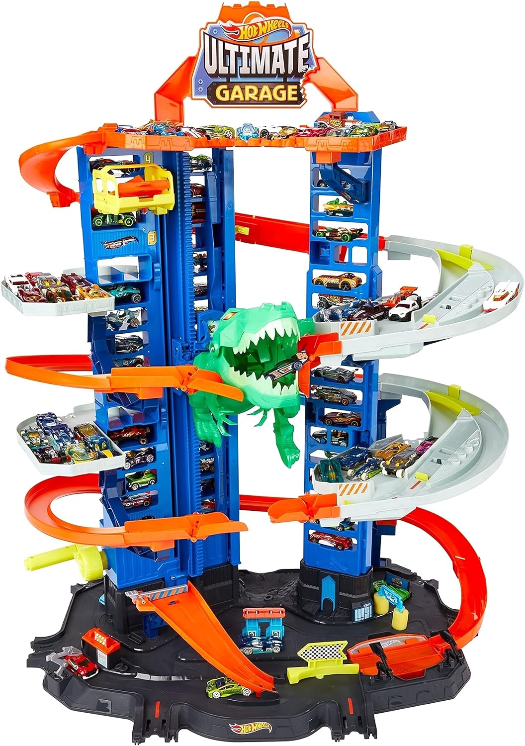 Hot Wheels City Robo T-Rex Ultimate Garage, Multi-level Multi-Play Mode, Stores 100 Plus 1:64 Scale Cars, Gift Idea for Kids 3 and Older