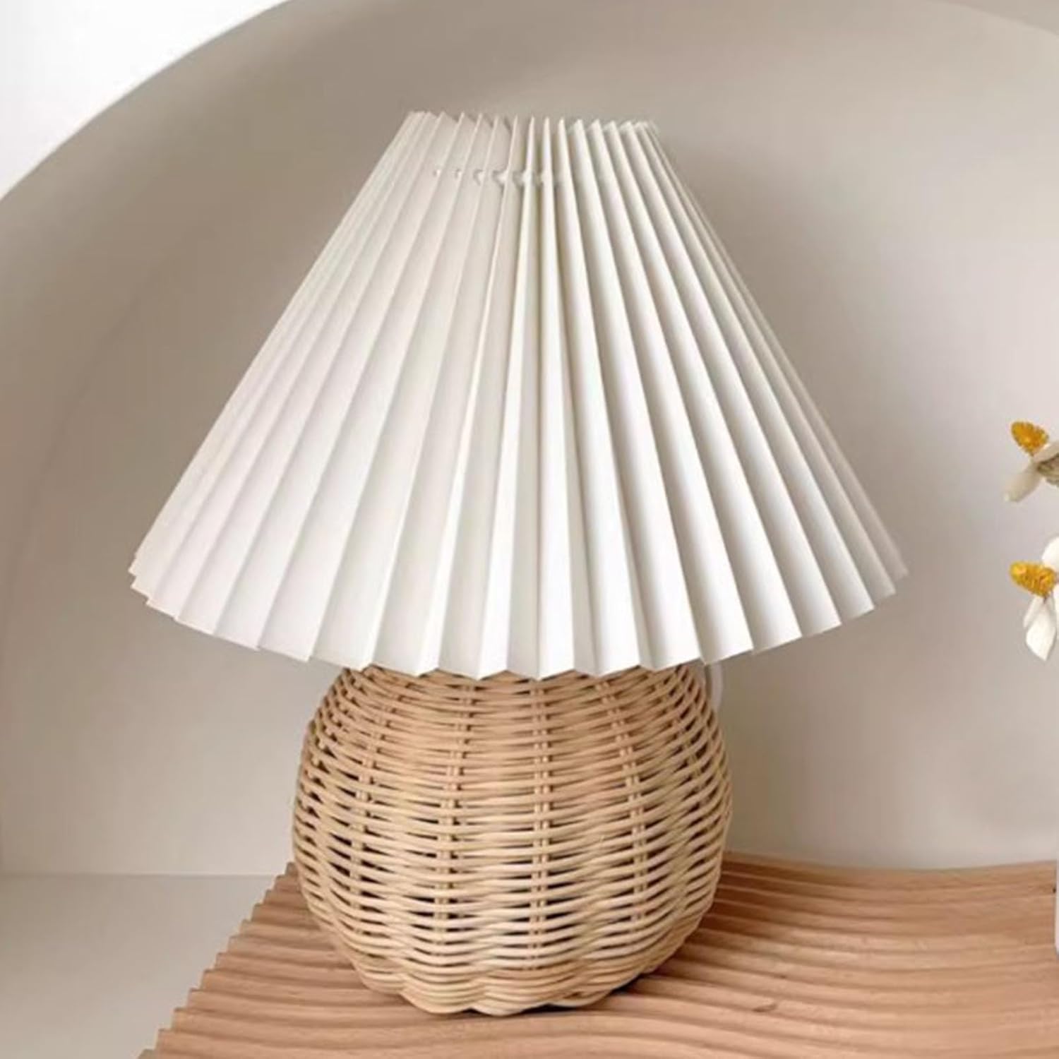 Table Lamp Rattan Pleated Aesthetic Vintage Lamp Bedside Nightstand Mini Lamp for Bedroom Living Room Side Table - Image 3