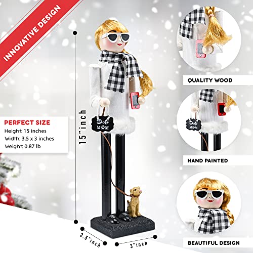 Ornativity Christmas Dog Mom Nutcracker ?C White and Black Wooden Nutcracker Woman with Dog on Leash and a Smartphone in Hand Xmas Themed Holiday Nut Cracker Doll Figure Decorations 15 - Image 7