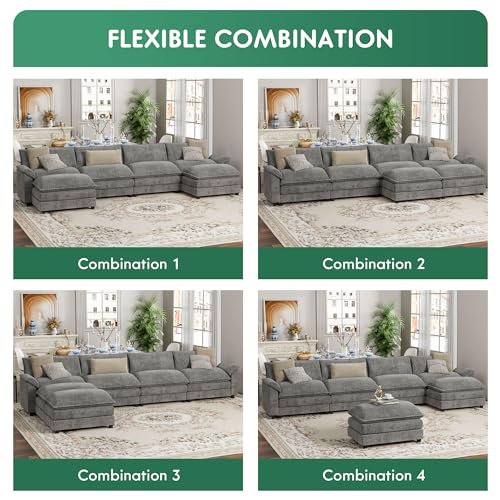 YESHOMY Sectional Modular Sofa U Shaped Chenille Fabric Couch with High Supportive & Soft Sponges and Removable Ottoman, Sleeper Comfy Upholstered Furniture for Living Room, Grey - Image 12