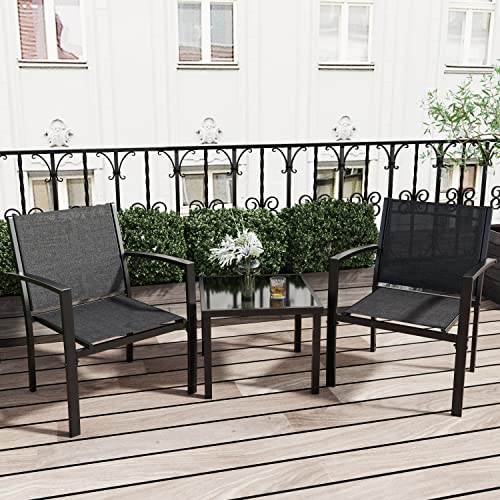 Greesum 4 Pieces Patio Furniture Set, Outdoor Conversation Sets for Patio, Lawn, Garden, Poolside with A Glass Coffee Table, Black - Image 8