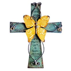 MelinSam Wooden Wall Cross Christians Cross with Antiqued Metal Butterfly and Inspirational Prayer Inscribed Blessed for Church Home Room Decoration Gifts