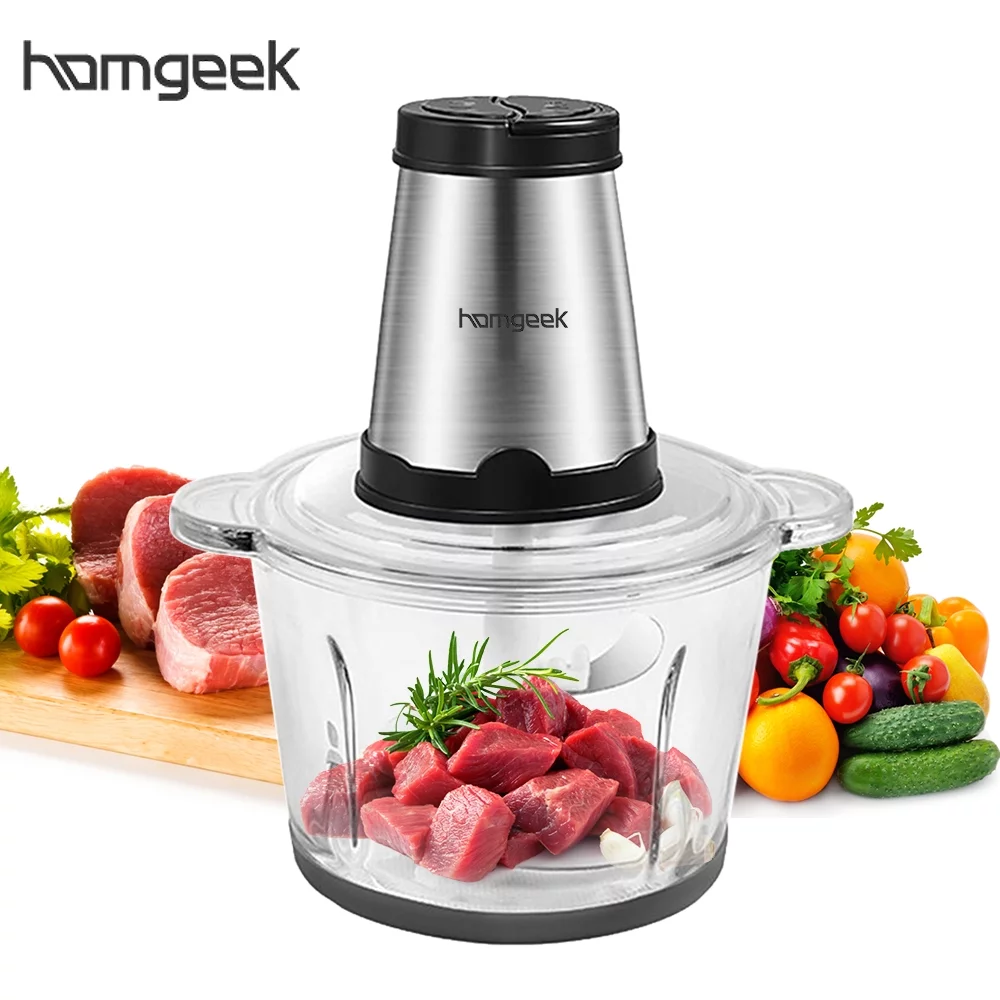Homgeek Electric Meat Grinder – 2L Large Capacity, Stainless Steel, 2 Speed Settings, 250W High Power – Ideal Kitchen Cooker Blender for Household Use