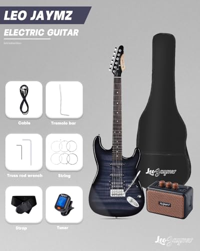Leo Jaymz 39 Full Size ST Style Electric Guitar Starter Kit with SSH Pickup, 5W Portable Amp, Tuner, Gig Bag, Strap & Accessories (Violet Ocean) - Image 53