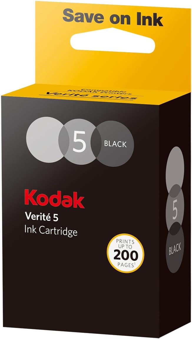 Kodak Verite 5 Replacement Inks (ASK1CA) Standard Black Ink Jet Cartridge Compatible with Kodak Verite Printers V50, V55, V55W Eco, V55 Plus, V60 Eco, V640 Eco, V64 Series, V65 Eco, V65 Plus