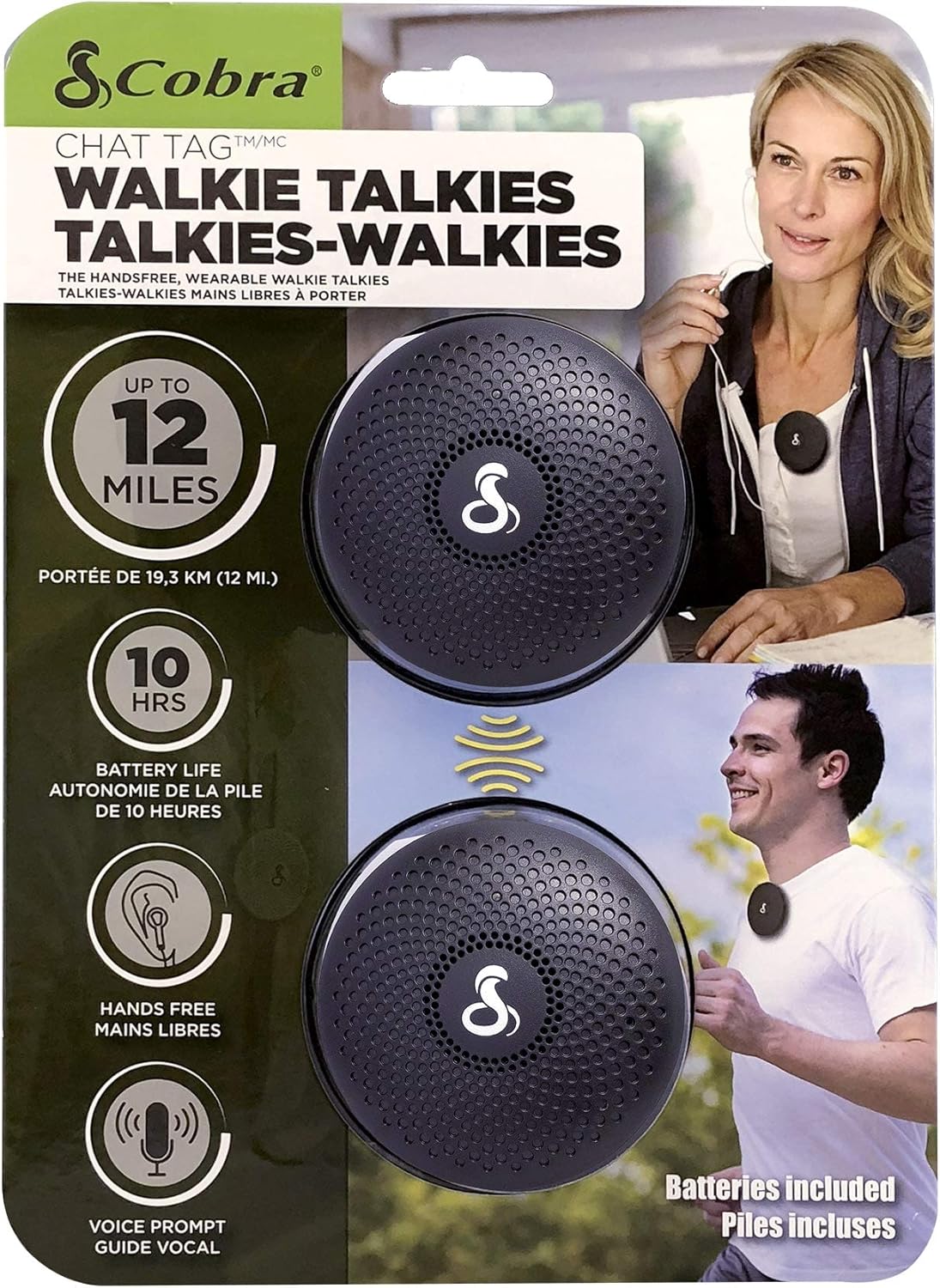 Cobra ACT120B Chat Tag Curve Wearable Walkie Talkies – Push to Talk, Rechargeable, Up to 12-Mile Two Way Radio Set (2 Pack) - Image 3