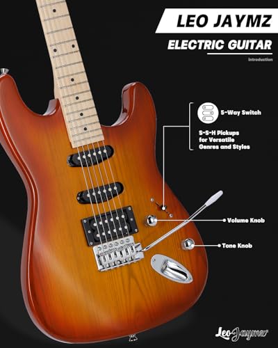 Leo Jaymz 39 Full Size ST Style Electric Guitar Starter Kit with SSH Pickup, 5W Portable Amp, Tuner, Gig Bag, Strap & Accessories (Violet Ocean) - Image 5