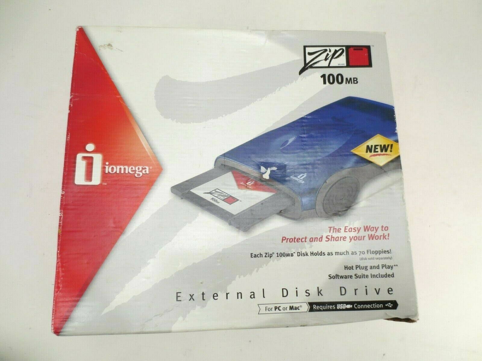 Iomega Zip 100 MB USB External Zip Drive with USB, Power Cord and 3 100Mb Discs