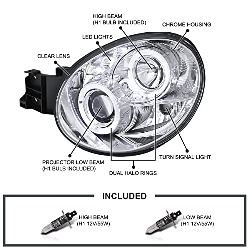 SPEC-D TUNING Dual Halo LED Projector Headlights Glossy Black Housing Smoke Lens Compatible with 2002-2003 Subaru Impreza, Left + Right Pair Headlamps Assembly - Image 3