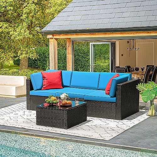 Devoko Patio Furniture Sets 6 Pieces Outdoor Sectional Rattan Sofa Manual Weaving Wicker Patio Conversation Set with Glass Table and Cushion (Beige) - Image 12