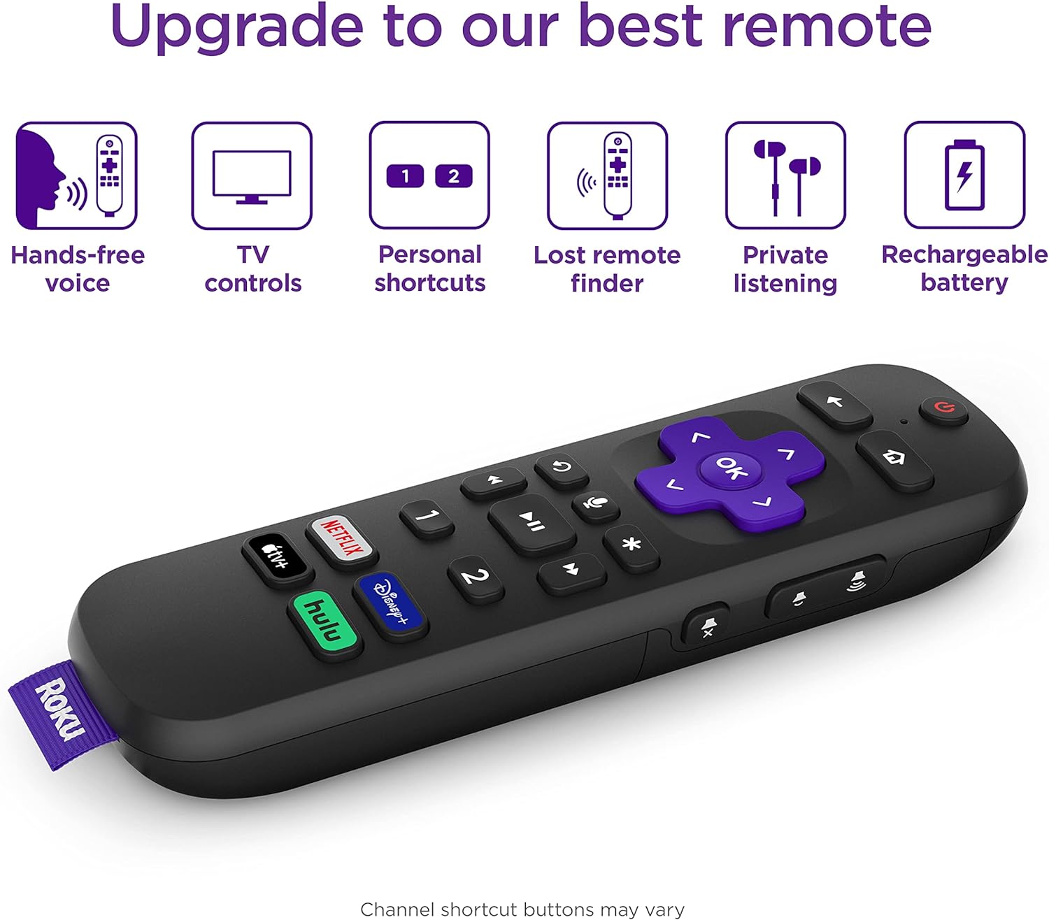 Roku Voice Remote Pro | Rechargeable voice remote with TV controls, lost remote finder, private listening, hands-free voice controls & personal shortcut buttons for Roku players Roku TV, & Roku audio - Image 2