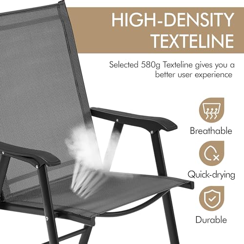 Yaheetech Patio Dining Chairs Set of 4 with Armrests, Outdoor Folding Chairs with Metal Frame and Backrest for Lawn, Garden, Yard and Poolside, Black - Image 9