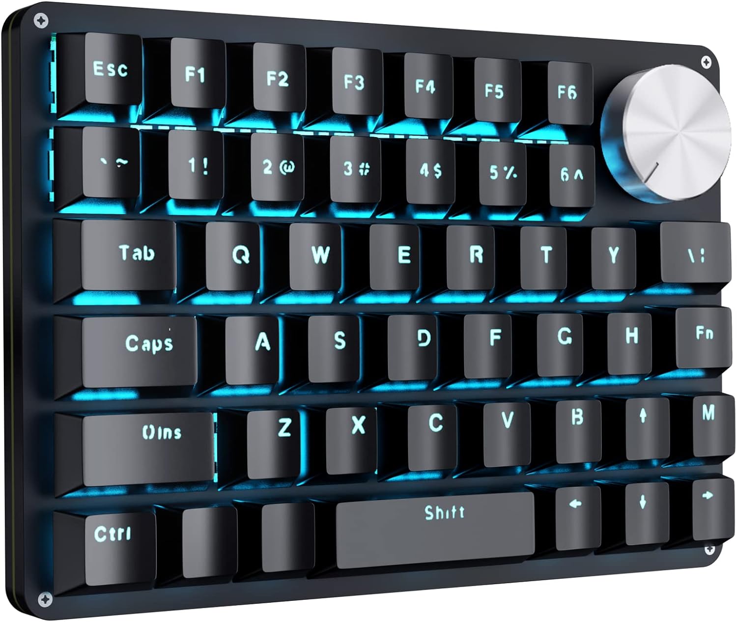 Koolertron One Handed Mechanical Gaming Keyboard, Programmable Keypad,Rotating Knob 45 Keys Blue Backlit/Blue Switches for Windows PC Gamers