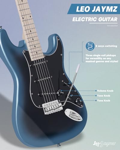 Leo Jaymz 39 Full Size ST Style Electric Guitar Starter Kit with SSH Pickup, 5W Portable Amp, Tuner, Gig Bag, Strap & Accessories (Violet Ocean) - Image 68