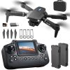 E88 Drone with Screen Controller with SD card, Foldable Mini Drone for Beginners, 2 Batteries, 360?? Flips Waypoint Fly, Active Obstacle Avoidance, One Key Take Off/Landing. (2 batteries – Black)