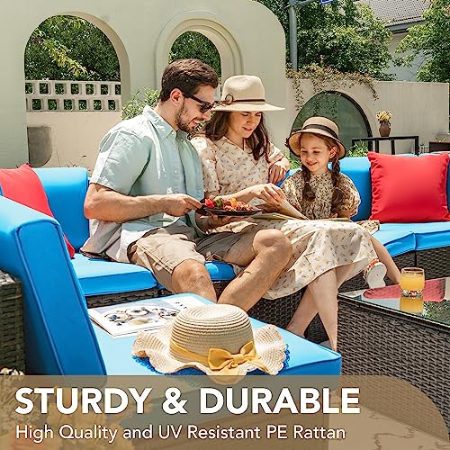 Devoko Patio Furniture Sets 6 Pieces Outdoor Sectional Rattan Sofa Manual Weaving Wicker Patio Conversation Set with Glass Table and Cushion (Beige) - Image 28