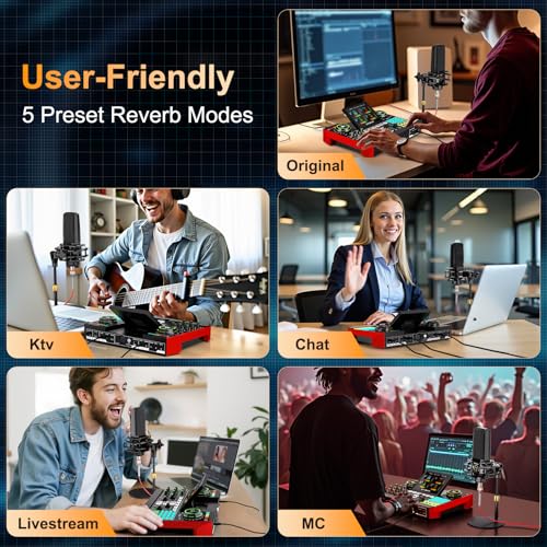 Podcast Microphone Bundle with Live Sound Card Audio Mixer, Podcast Equipment Bundle with 3.5mm Condenser Microphone for Pc/Phone Live Streaming Singing Gaming, Sound Board with Voice Changer, Denoise - Image 5