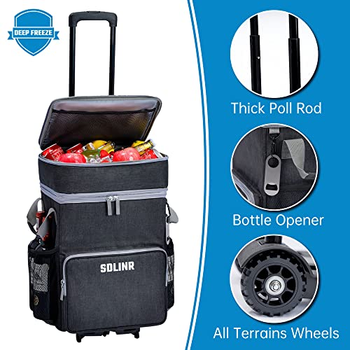 72-Can Large Rolling Cooler, Leakproof Insulated Soft Cooler Bag with Wheels and Handle Collapsible for Beach Camping Patio Travel Outdoor - Image 4