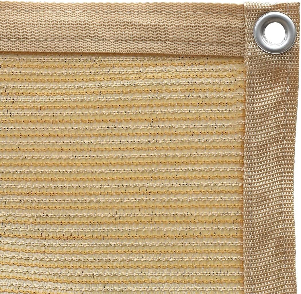 Shatex 90% Shade Fabric Sun Shade Cloth Taped Edge with Grommets Sun-Block Mesh Shade for Pergola Cover Canopy 12?? x 20??, Wheat, 12 Bungee Balls