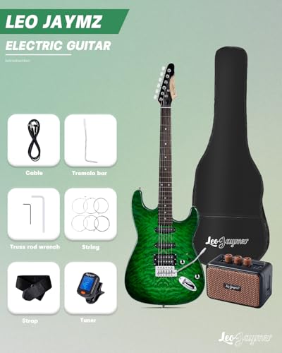 Leo Jaymz 39 Full Size ST Style Electric Guitar Starter Kit with SSH Pickup, 5W Portable Amp, Tuner, Gig Bag, Strap & Accessories (Violet Ocean) - Image 65