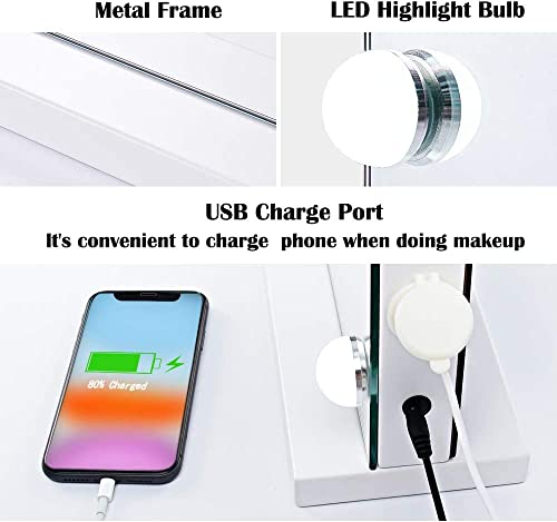 Zdorzi 31.5x 23.6 Vanity Mirror Makeup Mirror with Lights,Large Hollywood Lighted Vanity Mirror with 18 Dimmable LED Bulbs,3 Color Modes,Touch Control for Dressing Room & Bedroom,Wall-Mounted,White - Image 4