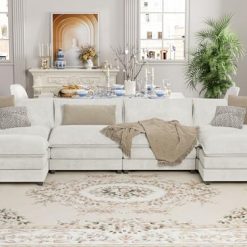 YESHOMY Sectional Modular Sofa U Shaped Chenille Fabric Couch with High Supportive & Soft Sponges and Removable Ottoman, Sleeper Comfy Upholstered Furniture for Living Room, Grey