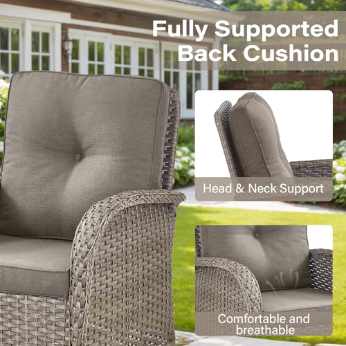 Patio Wicker Chairs Swivel Rocker – Outdoor Swivel Rocking Chairs Set of 2 with Rattan Side Table, Patio Swivel Glider Chair 3 Piece Patio Furniture Sets for Deck Porch Pool Brown/Blue - Image 7