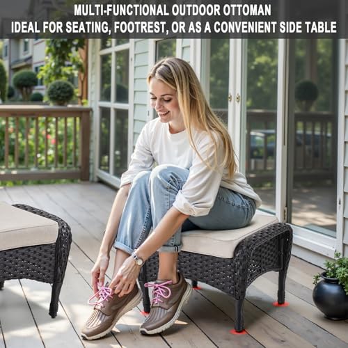 Patio Wicker Chairs Swivel Rocker – Outdoor Swivel Rocking Chairs Set of 2 with Rattan Side Table, Patio Swivel Glider Chair 3 Piece Patio Furniture Sets for Deck Porch Pool Brown/Blue - Image 125