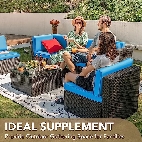 Devoko Patio Furniture Sets 6 Pieces Outdoor Sectional Rattan Sofa Manual Weaving Wicker Patio Conversation Set with Glass Table and Cushion (Beige) - Image 32