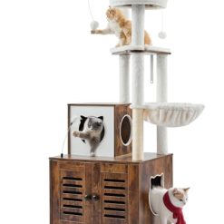 VEVOR Large Cat Tree with Litter Box Enclosure, 55.12 inches Tall, 2-in-1 Cat Tower, Multi-Level Cat Condo Furniture with Perches, Sisal Scratching Posts, Hammock, Big Kittens House for Indoor Cats
