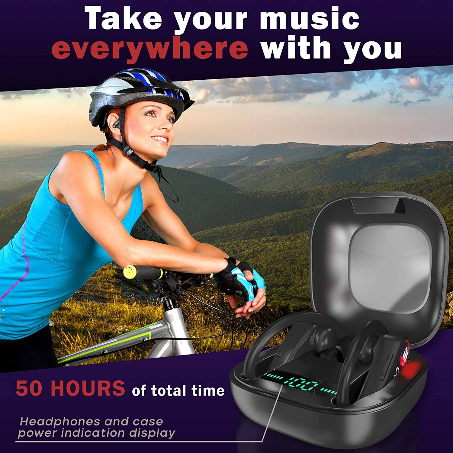 TBI Pro PowerPro5989 Wireless Bluetooth Earbud Headphones with Mic, Black - Image 2