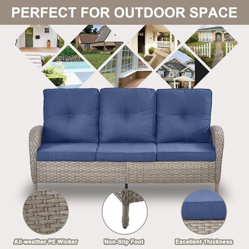 Patio Wicker Chairs Swivel Rocker – Outdoor Swivel Rocking Chairs Set of 2 with Rattan Side Table, Patio Swivel Glider Chair 3 Piece Patio Furniture Sets for Deck Porch Pool Brown/Blue - Image 194