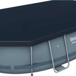 Alternative view of Bestway 56655E Power Steel 16ft x 10ft x 42in Outdoor Oval Frame Above Ground Swimming Pool Set with 1000 GPH Cartridge Filter Pump, Ladder, and Cover