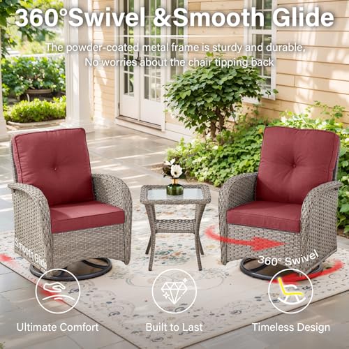 Patio Wicker Chairs Swivel Rocker – Outdoor Swivel Rocking Chairs Set of 2 with Rattan Side Table, Patio Swivel Glider Chair 3 Piece Patio Furniture Sets for Deck Porch Pool Brown/Blue - Image 49