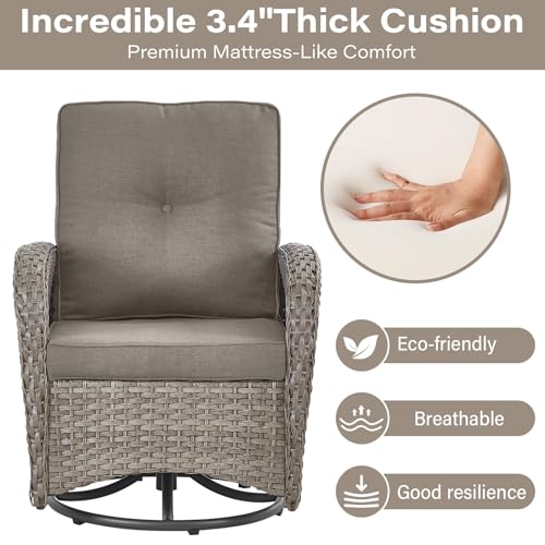 Patio Wicker Chairs Swivel Rocker – Outdoor Swivel Rocking Chairs Set of 2 with Rattan Side Table, Patio Swivel Glider Chair 3 Piece Patio Furniture Sets for Deck Porch Pool Brown/Blue - Image 8