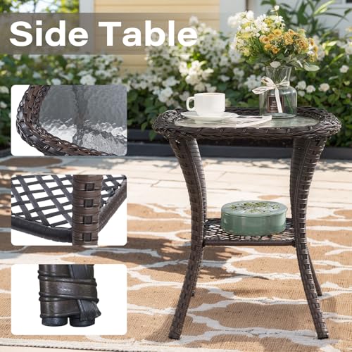 Patio Wicker Chairs Swivel Rocker – Outdoor Swivel Rocking Chairs Set of 2 with Rattan Side Table, Patio Swivel Glider Chair 3 Piece Patio Furniture Sets for Deck Porch Pool Brown/Blue - Image 89
