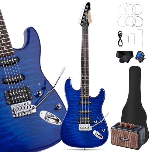Leo Jaymz 39 Full Size ST Style Electric Guitar Starter Kit with SSH Pickup, 5W Portable Amp, Tuner, Gig Bag, Strap & Accessories (Violet Ocean) - Image 8
