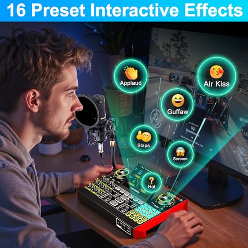 Podcast Microphone Bundle with Live Sound Card Audio Mixer, Podcast Equipment Bundle with 3.5mm Condenser Microphone for Pc/Phone Live Streaming Singing Gaming, Sound Board with Voice Changer, Denoise - Image 25