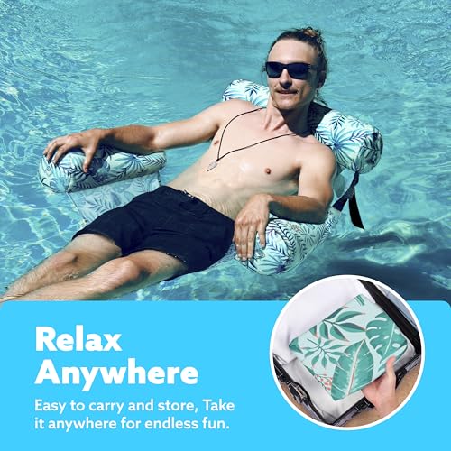 Sloosh Pool Floats Chairs Adult,Inflatable Pool Lounge,Plant Pattern Floating Mat Hammock,Blow up Water Chairs Noodles rafts for Party Summer Water Beach Fun - Image 9