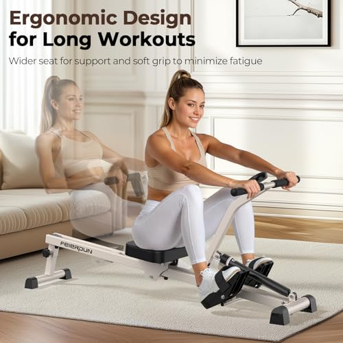 Feierdun Compact Adjustable Rowing Machine for Home 300LBS Weight Capacity with 12 Levels of Resistance for Complete Body Workouts Foldable Hydraulic Rower for Home - Image 6