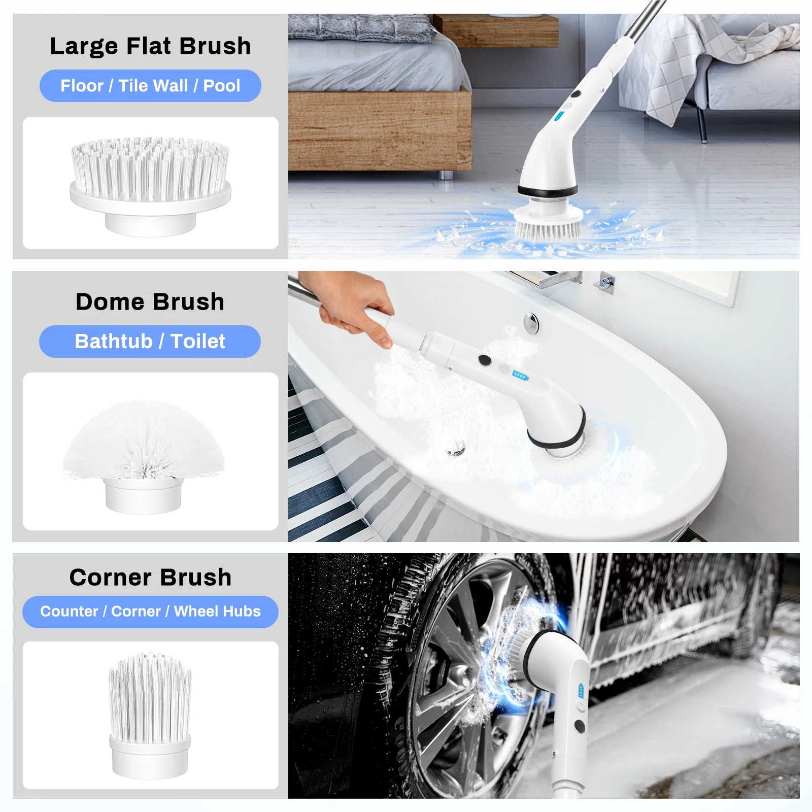 VAVSEA Electric Spin Scrubber,Cleaning Brush for Bathroom,1.5H 300RPM Shower Scrubber Kit for Floor Tile Bathtub,51 inch - Image 6