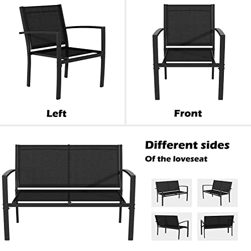 Greesum 4 Pieces Patio Furniture Set, Outdoor Conversation Sets for Patio, Lawn, Garden, Poolside with A Glass Coffee Table, Black - Image 7
