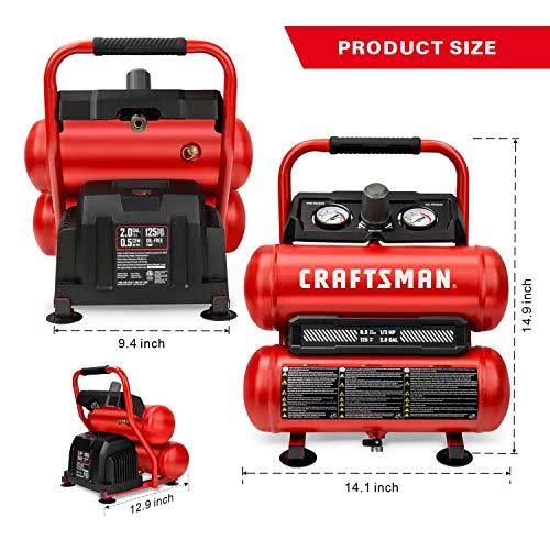 Craftsman 2 Gal Twin Stack Portable Air Compressor 125 PSI 0.3 HP - Image 10