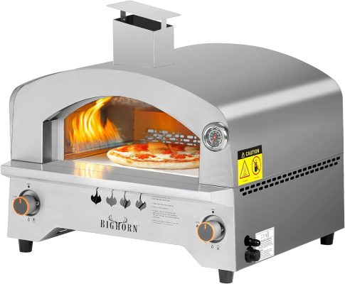 BIG HORN OUTDOORS Gas Pizza Oven, Portable Propane Pizza Oven with 13 inch Pizza Stone, Stainless Steel Pizza Maker for Outdoor Cooking