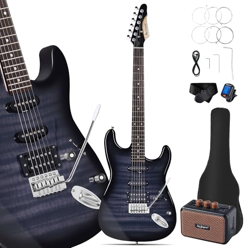 Leo Jaymz 39 Full Size ST Style Electric Guitar Starter Kit with SSH Pickup, 5W Portable Amp, Tuner, Gig Bag, Strap & Accessories (Violet Ocean) - Image 2