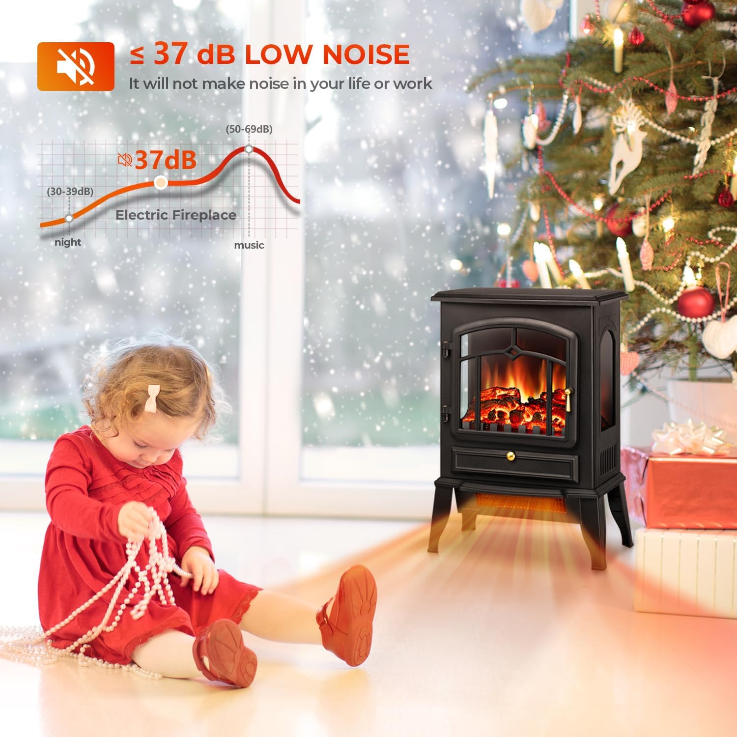Electric Fireplace Heater with Thermostat Control, 15 Cathedral Stylish Small Fireplace Stove Heater, 3D Realistic Flame Effects, Overheating Safe Design - Image 5