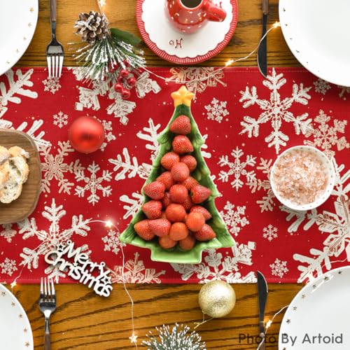 Artoid Mode Navy Blue Snowflakes Christmas Table Runner, Seasonal Winter Holiday Kitchen Dining Table Decoration for Home Party Decor 13×72 Inch - Image 23