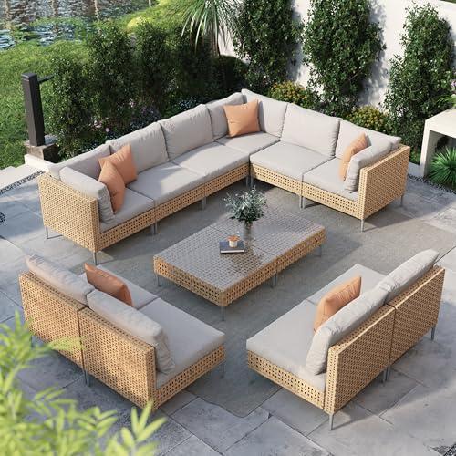 Grand patio 7-Piece Wicker Patio Furniture Set, Boho Outdoor Conversation Set Sectional Sofa with Water Resistant Thick Cushions and Coffee Table, Cream - Image 60